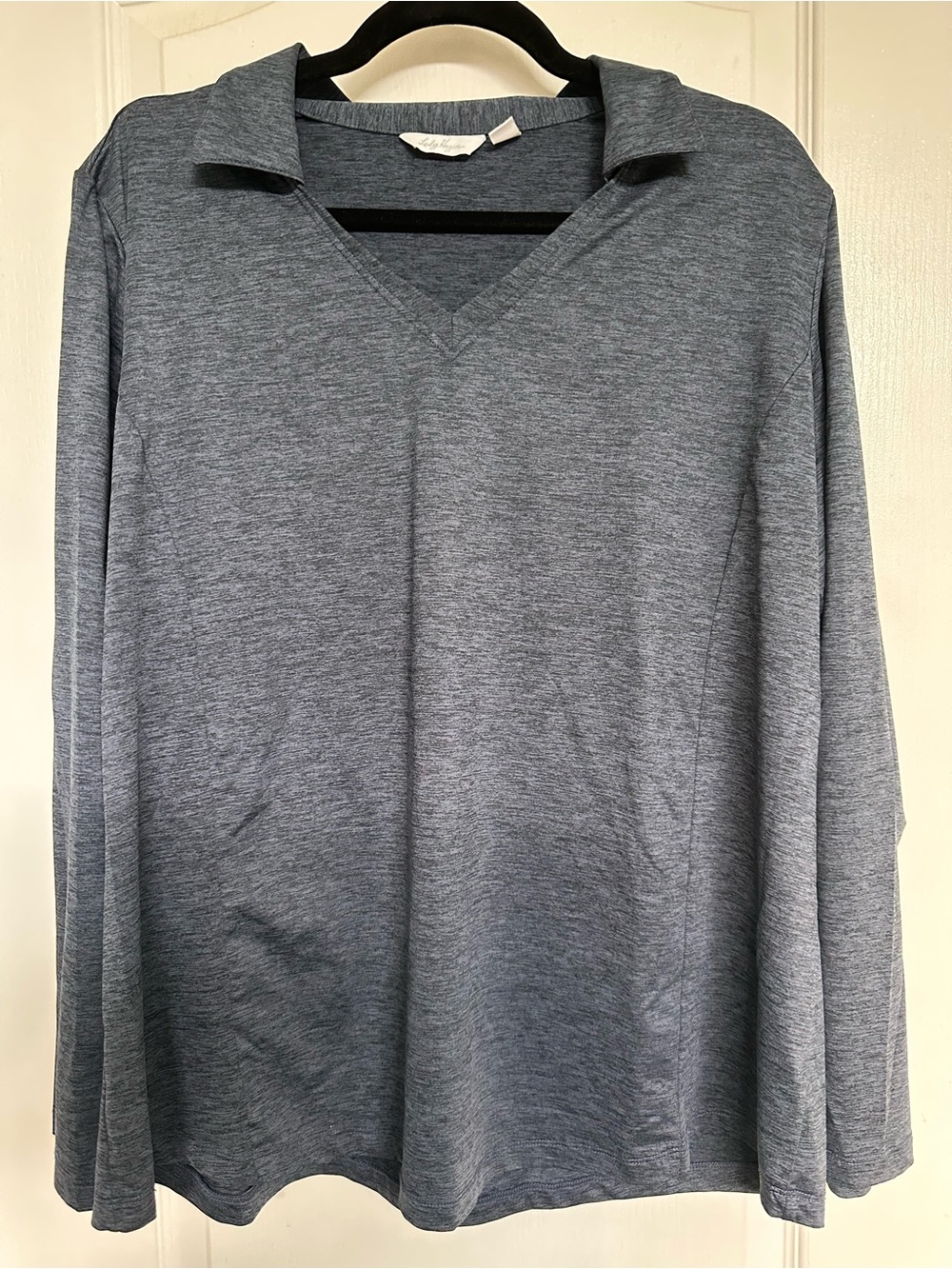 Lady Hagen Heathered Blue-Gray V-Neck Pullover Top - Picture 1 of 3